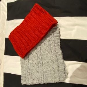 2 Knitted Infinity Scarves. Red And Lite Gray  Gentle Used